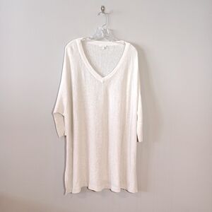 Garnet Hill Organic-Linen Boxy V-Neck Sweater Size XL